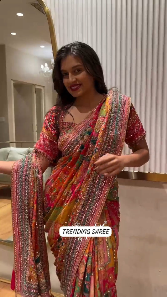 Wedding Glam Redefined With Zari & Real Mirror Handcrafted Printed Saree