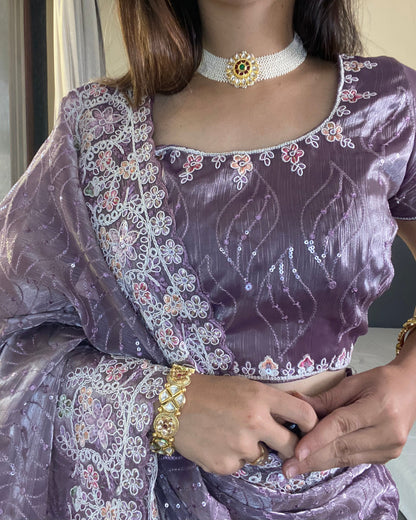 Designer Thread Zari Embroidery Barbari Silk Saree