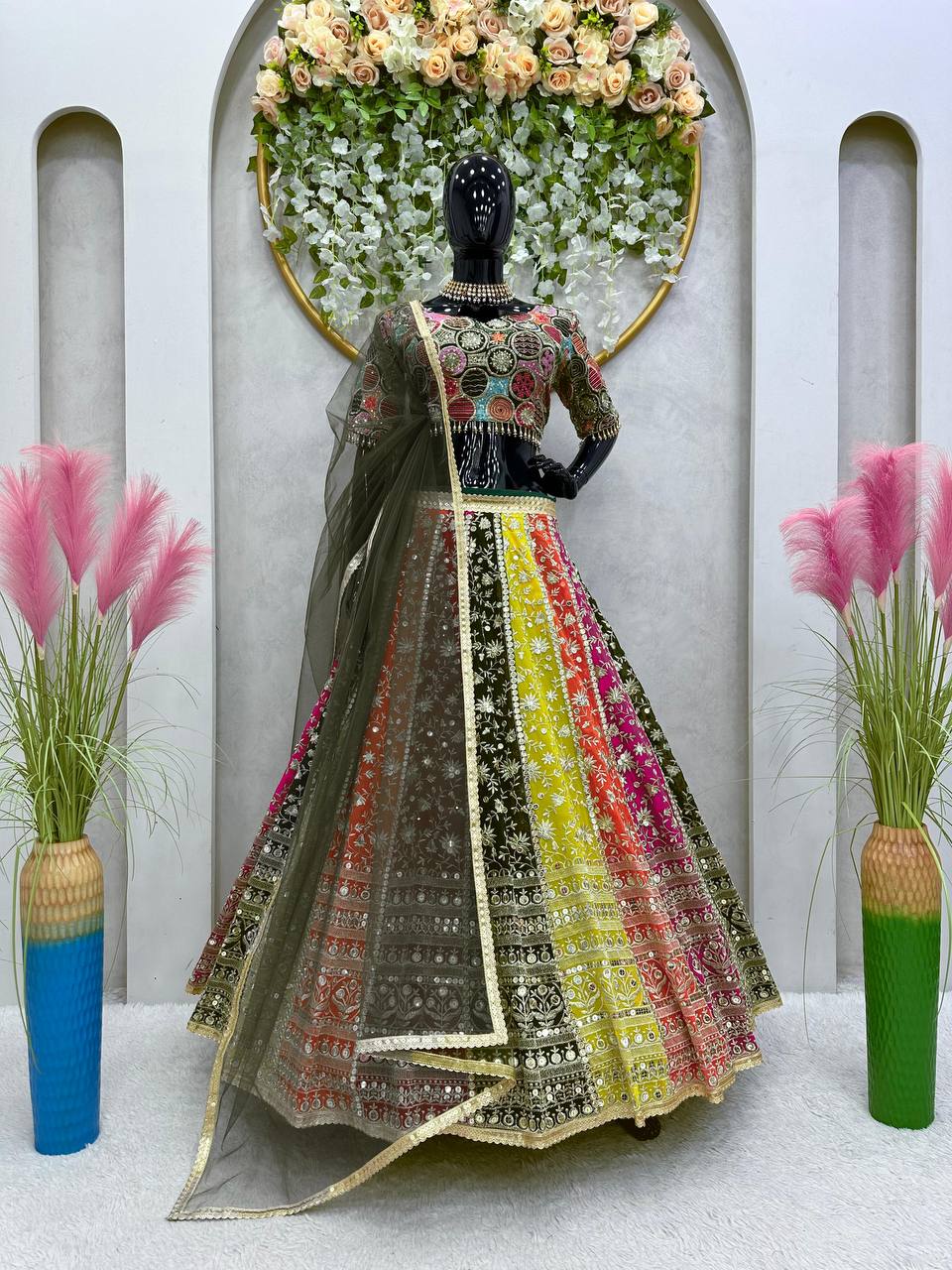Colour Full Goergette Sequence And Embroidery Wokred Heavy Boutique Lehenga With Net Duppata