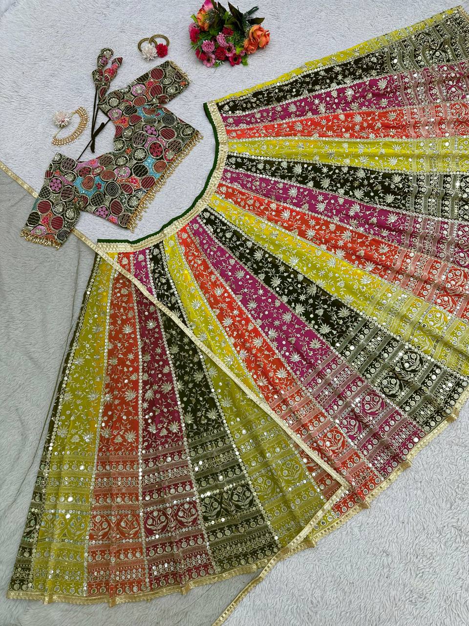Colour Full Goergette Sequence And Embroidery Wokred Heavy Boutique Lehenga With Net Duppata