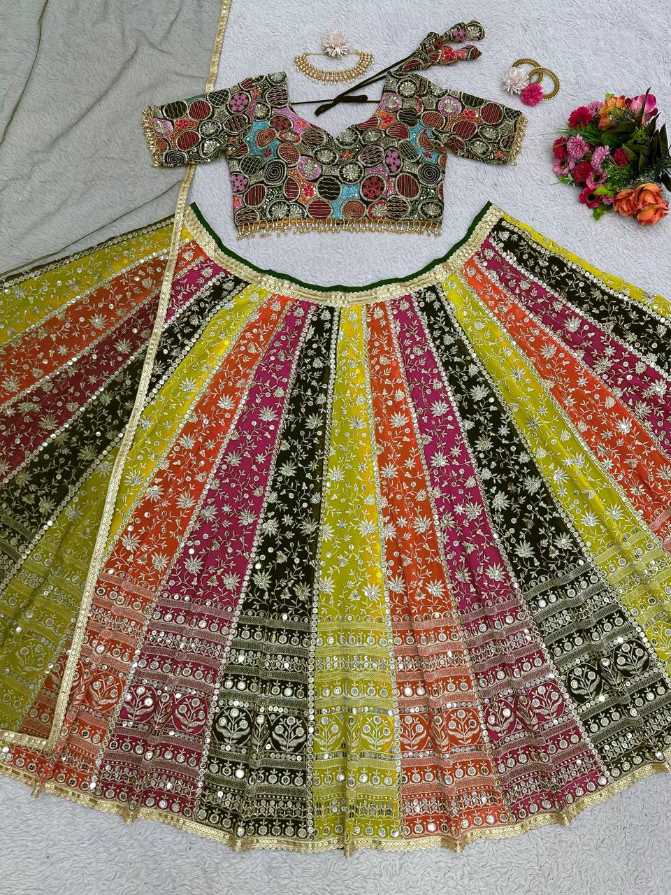 Colour Full Goergette Sequence And Embroidery Wokred Heavy Boutique Lehenga With Net Duppata