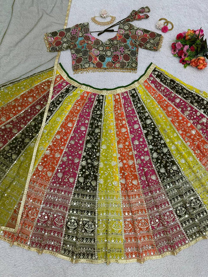 Colour Full Goergette Sequence And Embroidery Wokred Heavy Boutique Lehenga With Net Duppata