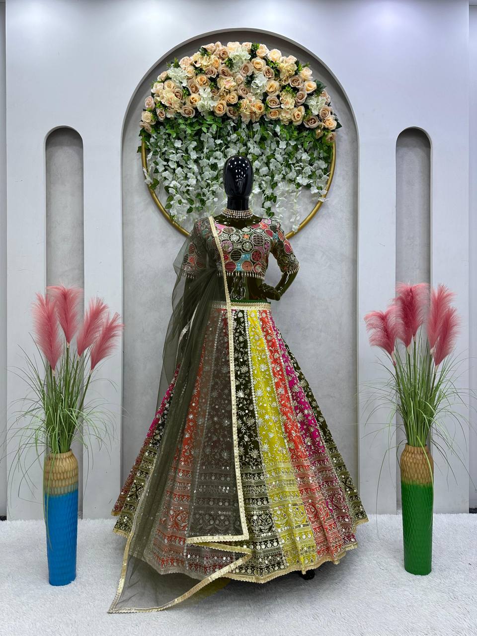 Colour Full Goergette Sequence And Embroidery Wokred Heavy Boutique Lehenga With Net Duppata
