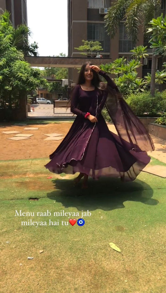 Wine Colour Party Wear Full Stiched Gown With Designer Duppta