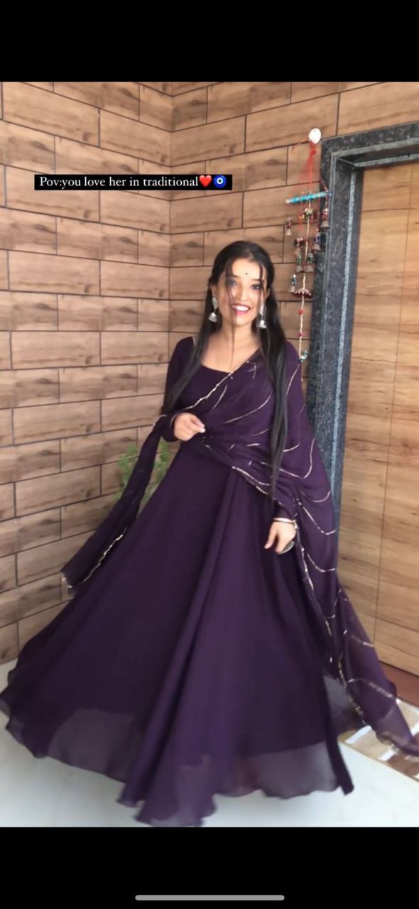 Wine Colour Party Wear Full Stiched Gown With Designer Duppta