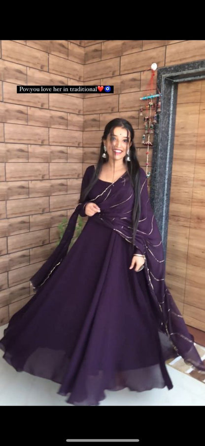 Wine Colour Party Wear Full Stiched Gown With Designer Duppta