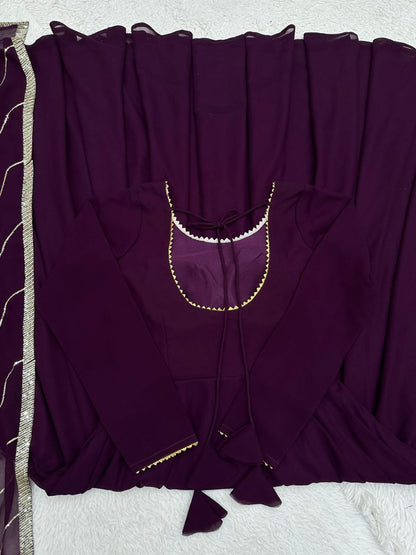 Wine Colour Party Wear Full Stiched Gown With Designer Duppta