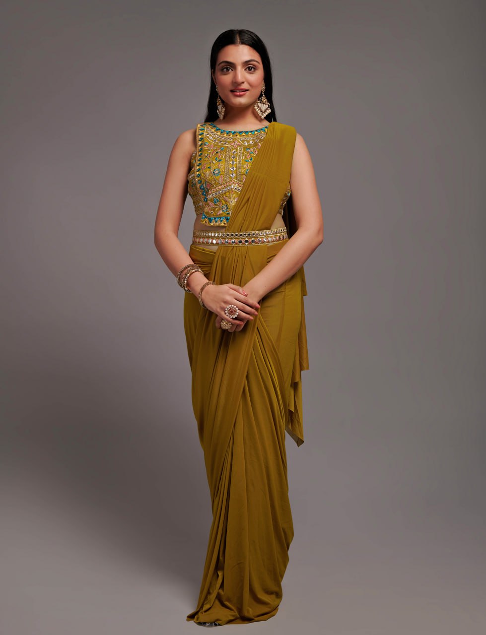 New Malai Silk Ready To Wear Heavy Worked Saree With Beautiful Worked