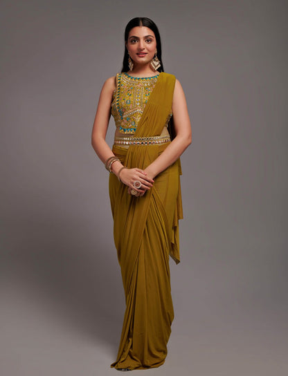 New Malai Silk Ready To Wear Heavy Worked Saree With Beautiful Worked