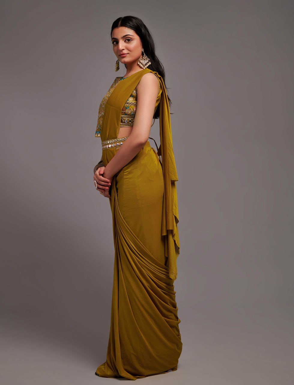 New Malai Silk Ready To Wear Heavy Worked Saree With Beautiful Worked