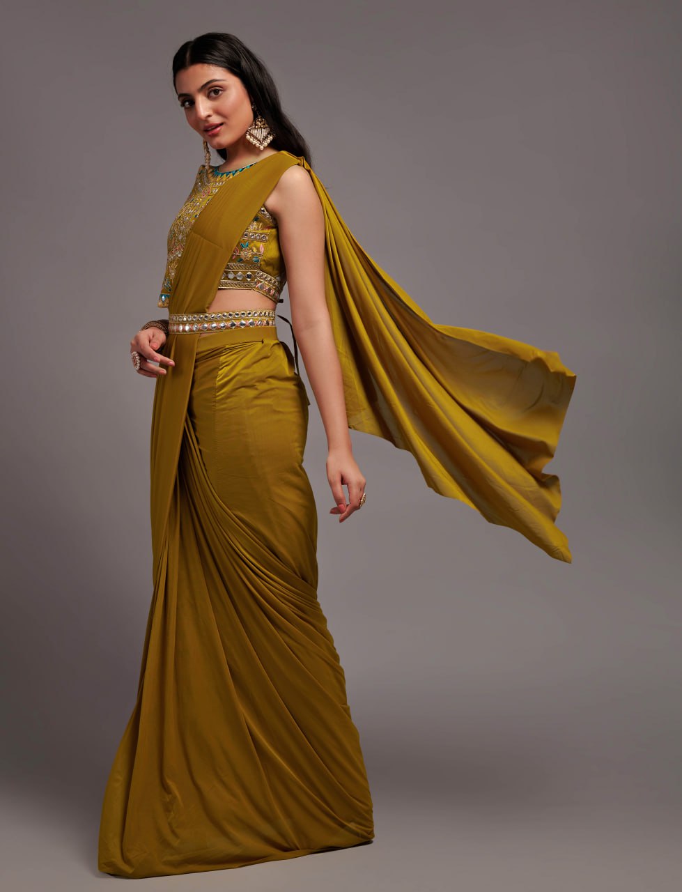 New Malai Silk Ready To Wear Heavy Worked Saree With Beautiful Worked