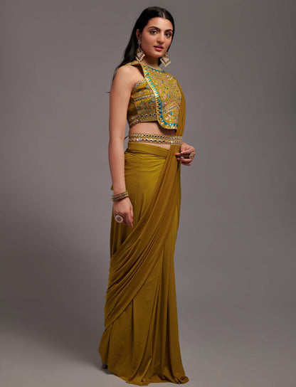 New Malai Silk Ready To Wear Heavy Worked Saree With Beautiful Worked