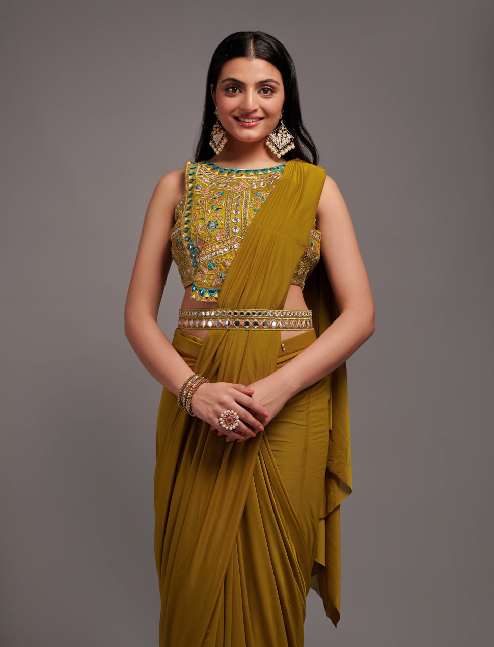 New Malai Silk Ready To Wear Heavy Worked Saree With Beautiful Worked