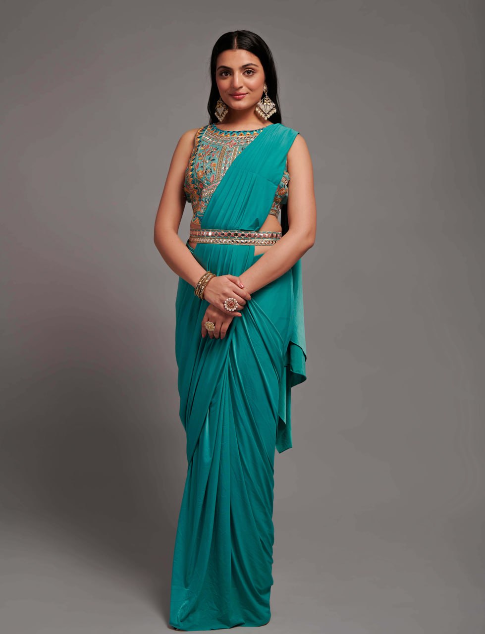 New Malai Silk Ready To Wear Heavy Worked Saree With Beautiful Worked