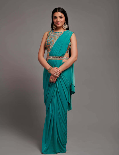 New Malai Silk Ready To Wear Heavy Worked Saree With Beautiful Worked