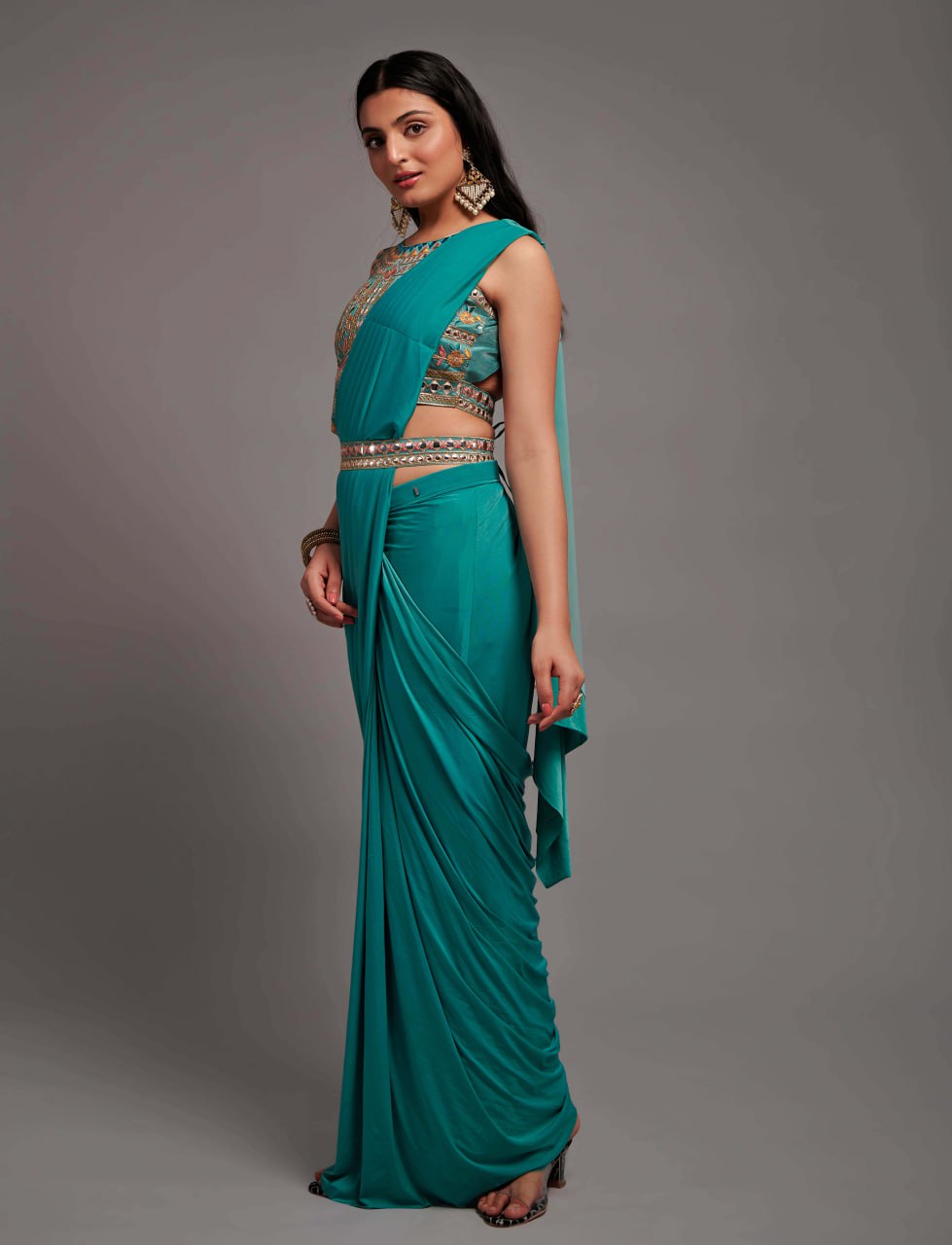 New Malai Silk Ready To Wear Heavy Worked Saree With Beautiful Worked