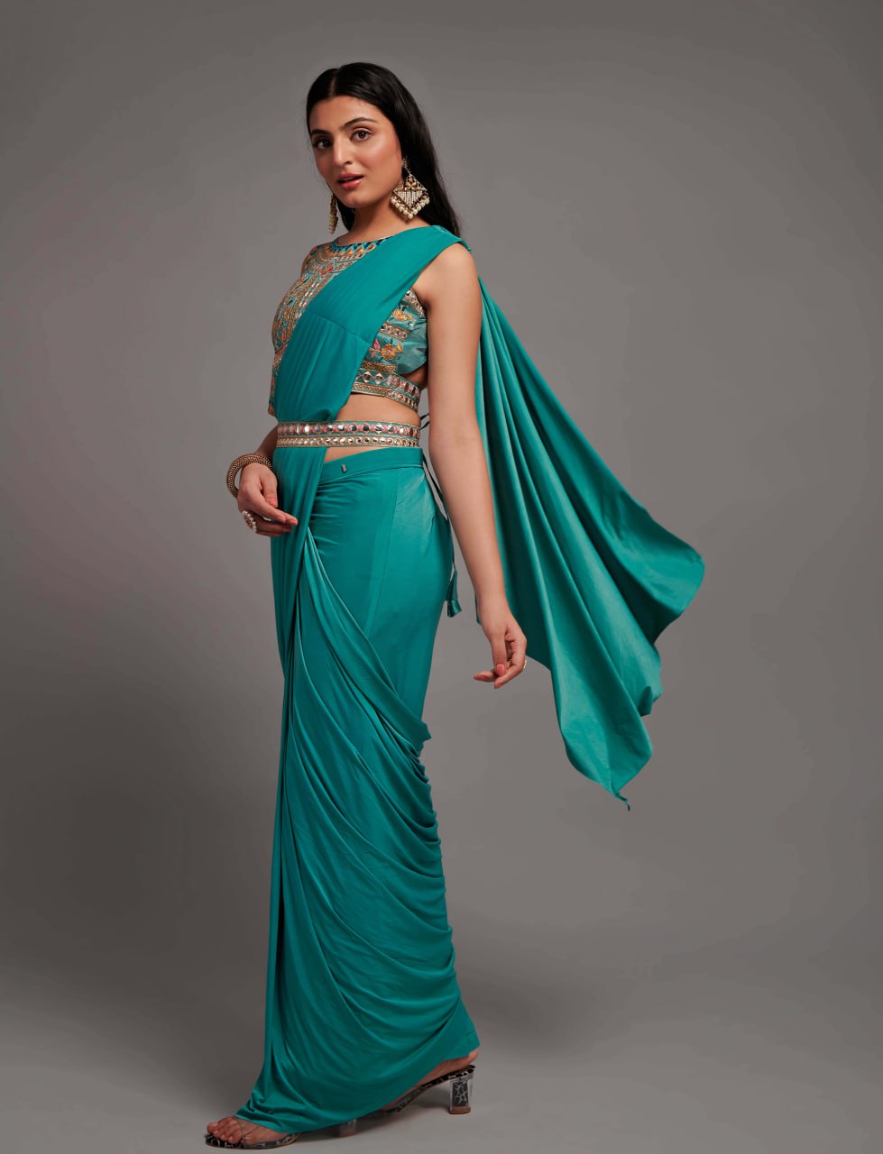 New Malai Silk Ready To Wear Heavy Worked Saree With Beautiful Worked