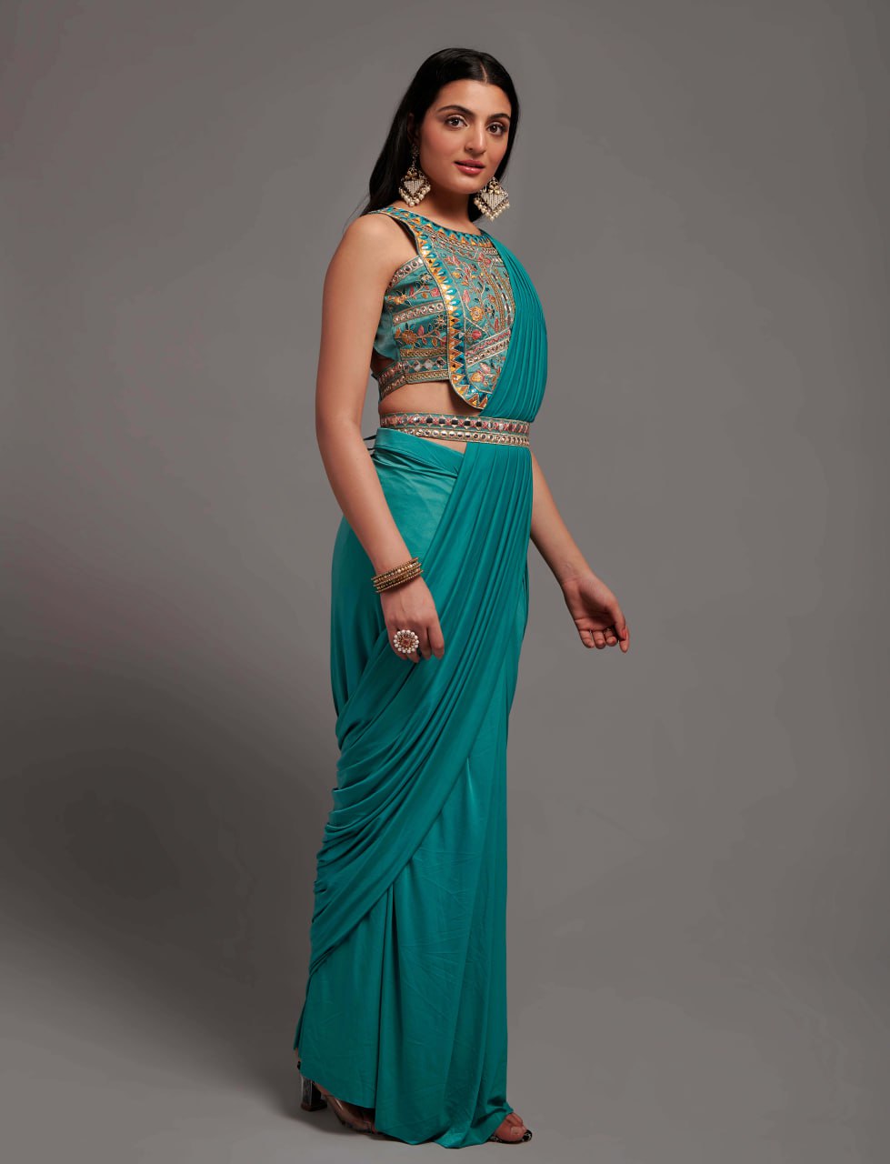 New Malai Silk Ready To Wear Heavy Worked Saree With Beautiful Worked