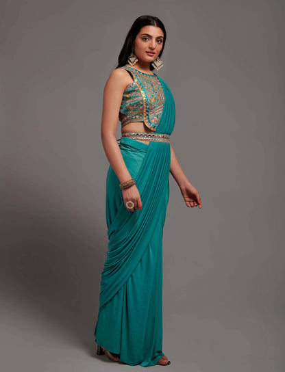 New Malai Silk Ready To Wear Heavy Worked Saree With Beautiful Worked