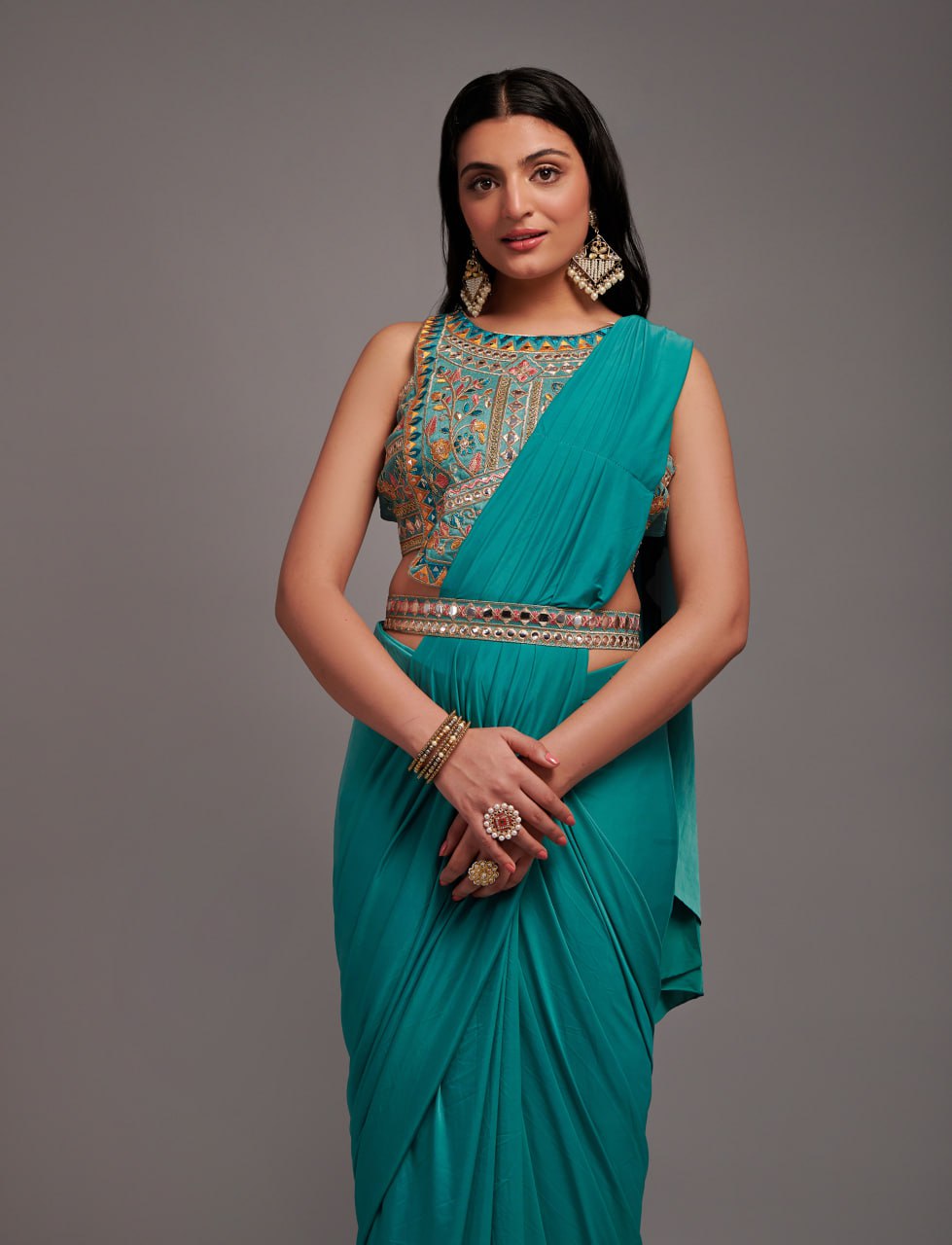 New Malai Silk Ready To Wear Heavy Worked Saree With Beautiful Worked