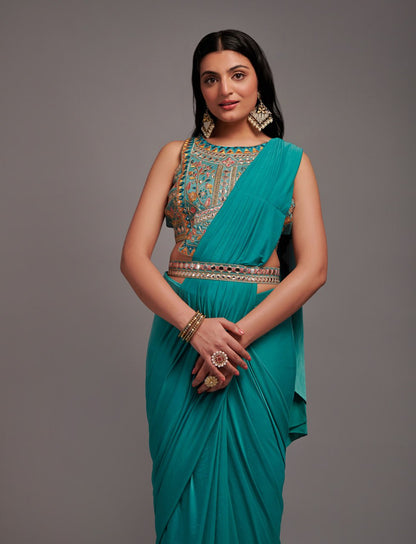 New Malai Silk Ready To Wear Heavy Worked Saree With Beautiful Worked