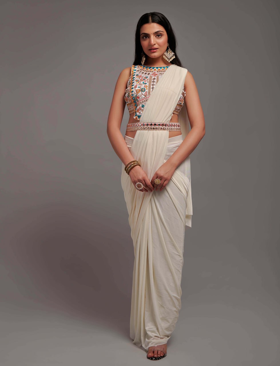 New Malai Silk Ready To Wear Heavy Worked Saree With Beautiful Worked