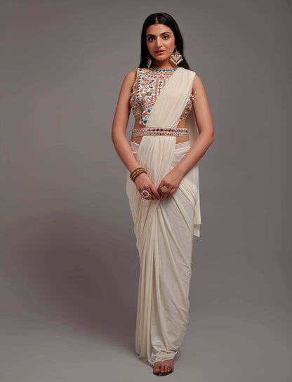 New Malai Silk Ready To Wear Heavy Worked Saree With Beautiful Worked