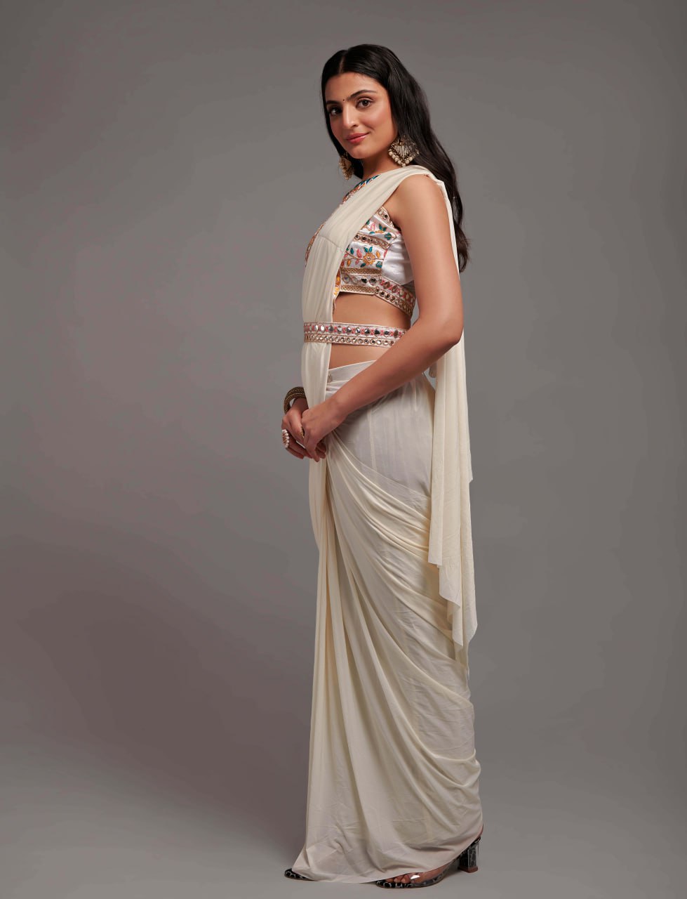 New Malai Silk Ready To Wear Heavy Worked Saree With Beautiful Worked