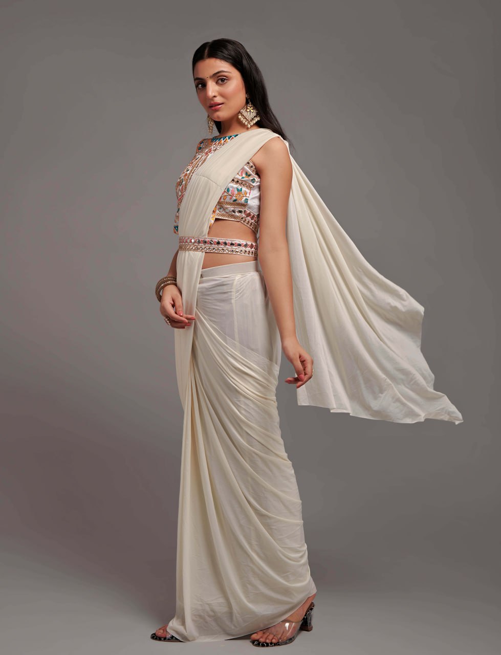 New Malai Silk Ready To Wear Heavy Worked Saree With Beautiful Worked