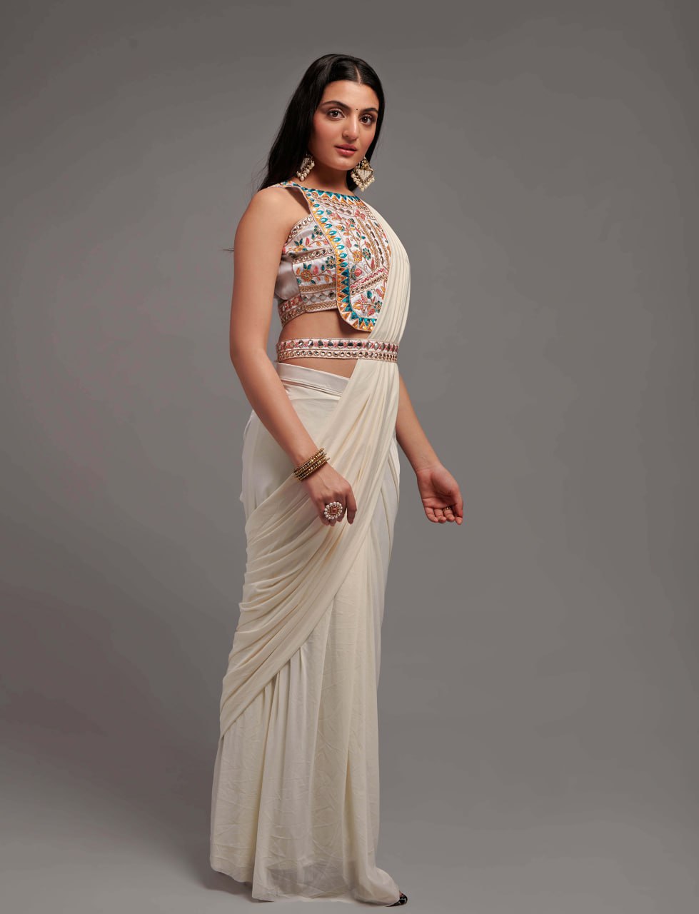 New Malai Silk Ready To Wear Heavy Worked Saree With Beautiful Worked