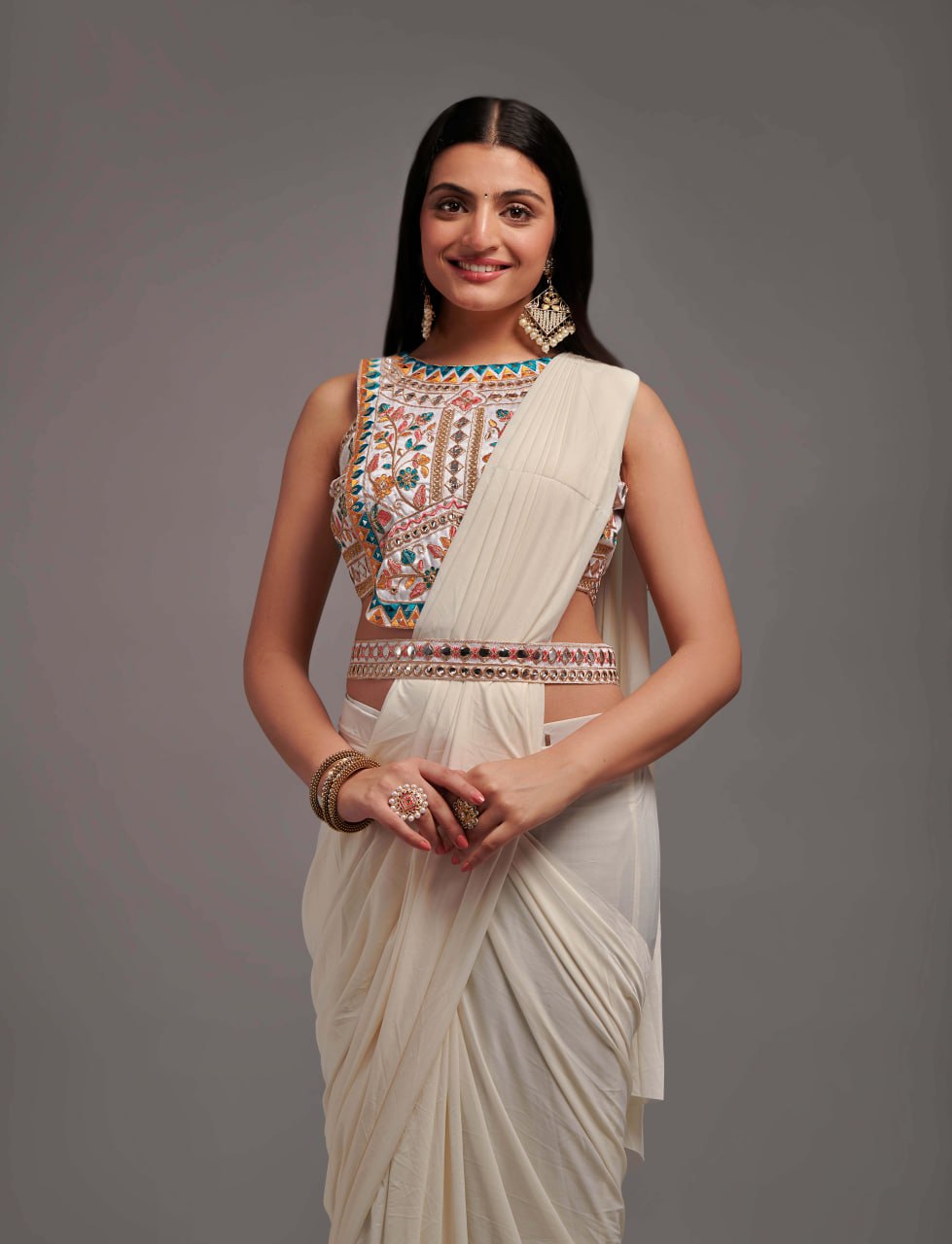 New Malai Silk Ready To Wear Heavy Worked Saree With Beautiful Worked