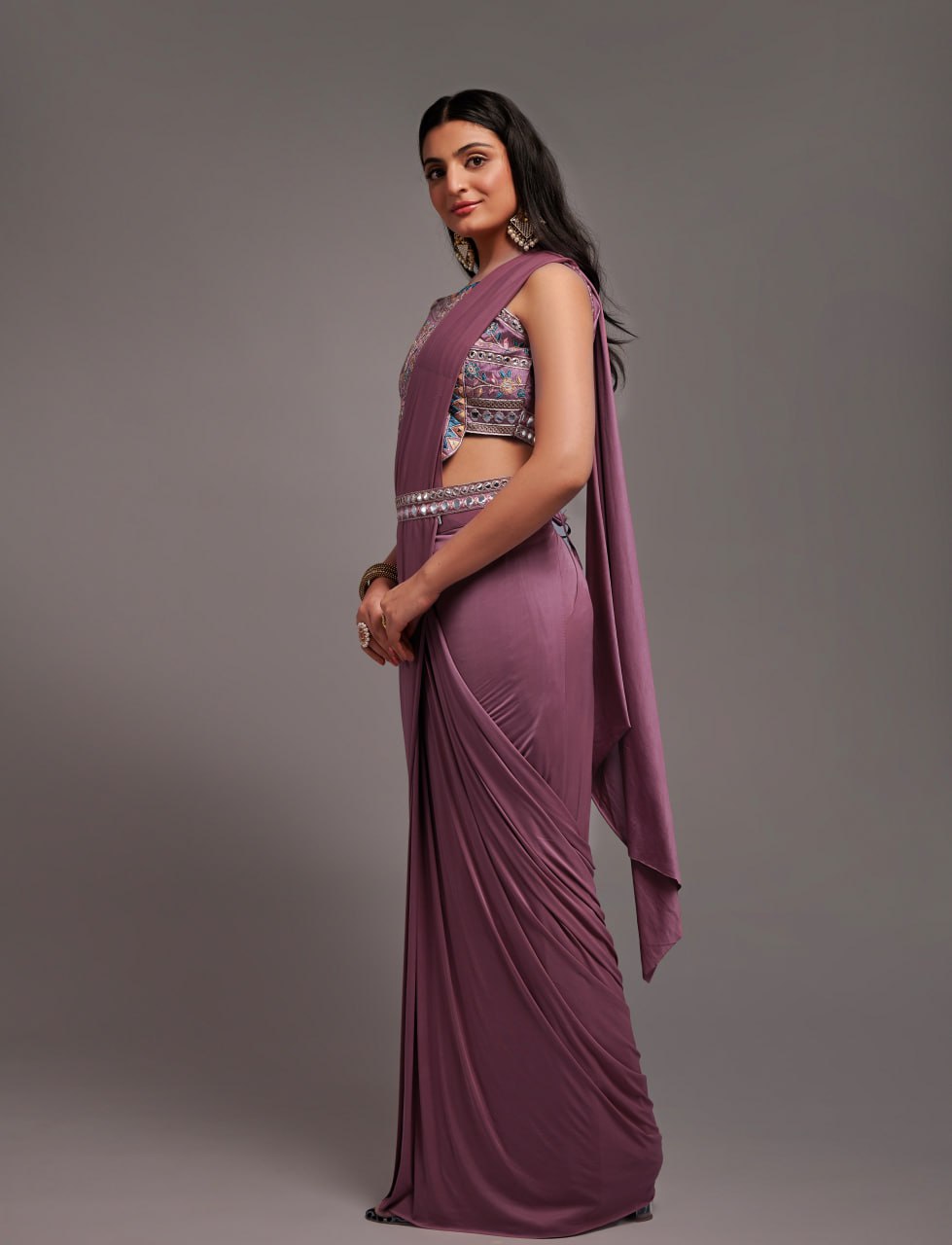 New Malai Silk Ready To Wear Heavy Worked Saree With Beautiful Worked