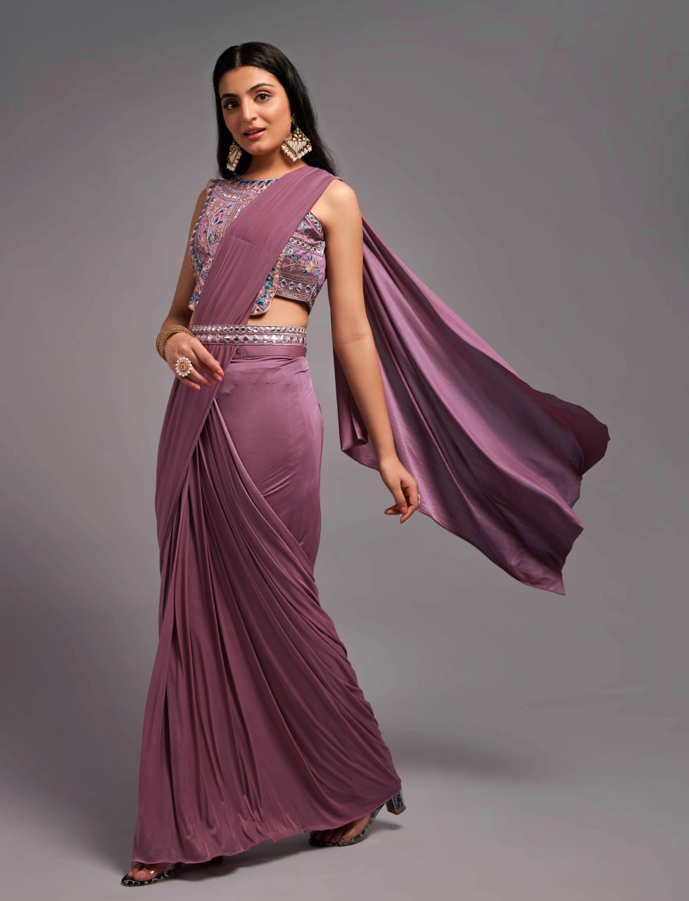 New Malai Silk Ready To Wear Heavy Worked Saree With Beautiful Worked