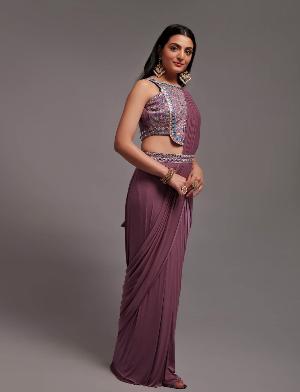 New Malai Silk Ready To Wear Heavy Worked Saree With Beautiful Worked