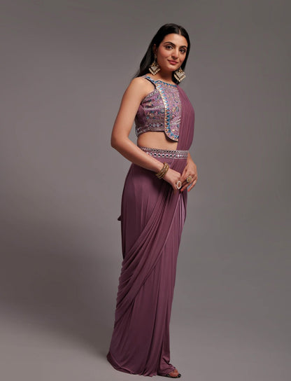 New Malai Silk Ready To Wear Heavy Worked Saree With Beautiful Worked