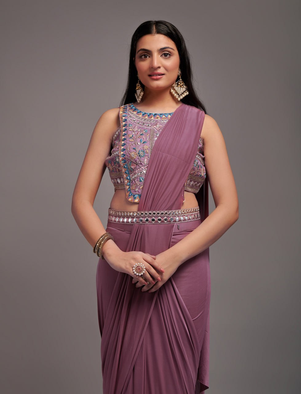 New Malai Silk Ready To Wear Heavy Worked Saree With Beautiful Worked