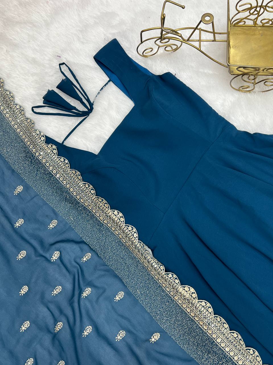 Pure Soft Georgette Sleev Less Full Fleir Gown With Sequence Worked Duppata
