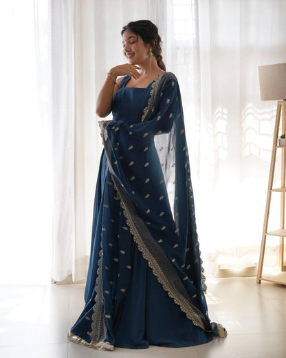 Pure Soft Georgette Sleev Less Full Fleir Gown With Sequence Worked Duppata