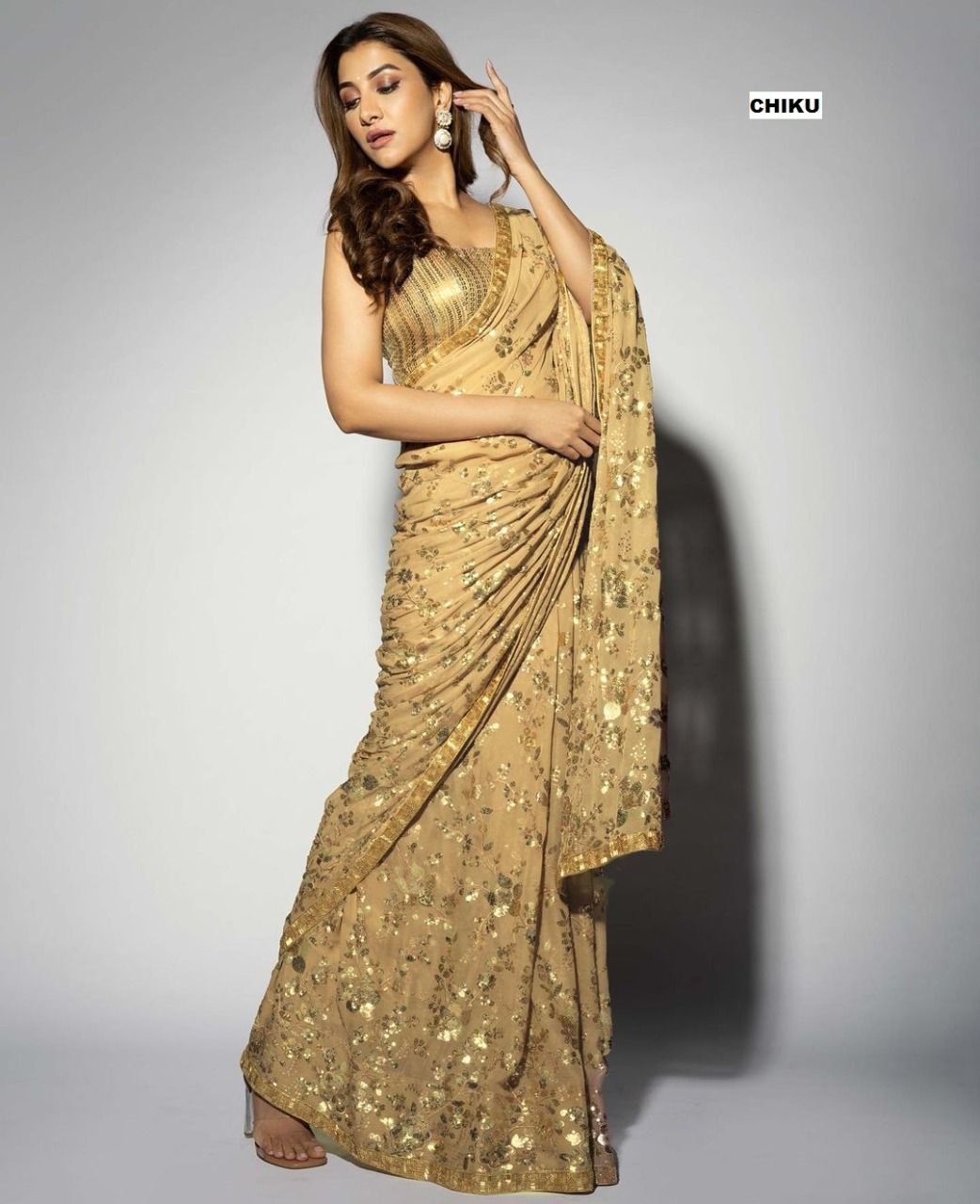 Soft Georgette Wedding Wear Sequence Worked Saree With Worked Blouse