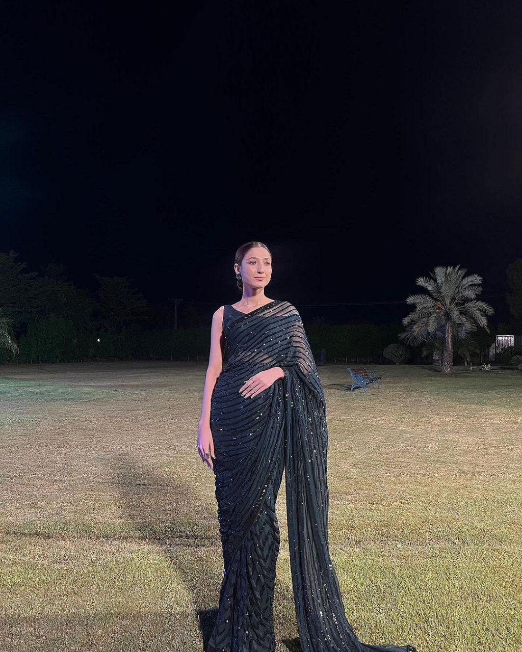Looking New Black Designer Fancy Sequence Worked Saree With Silk Blouse