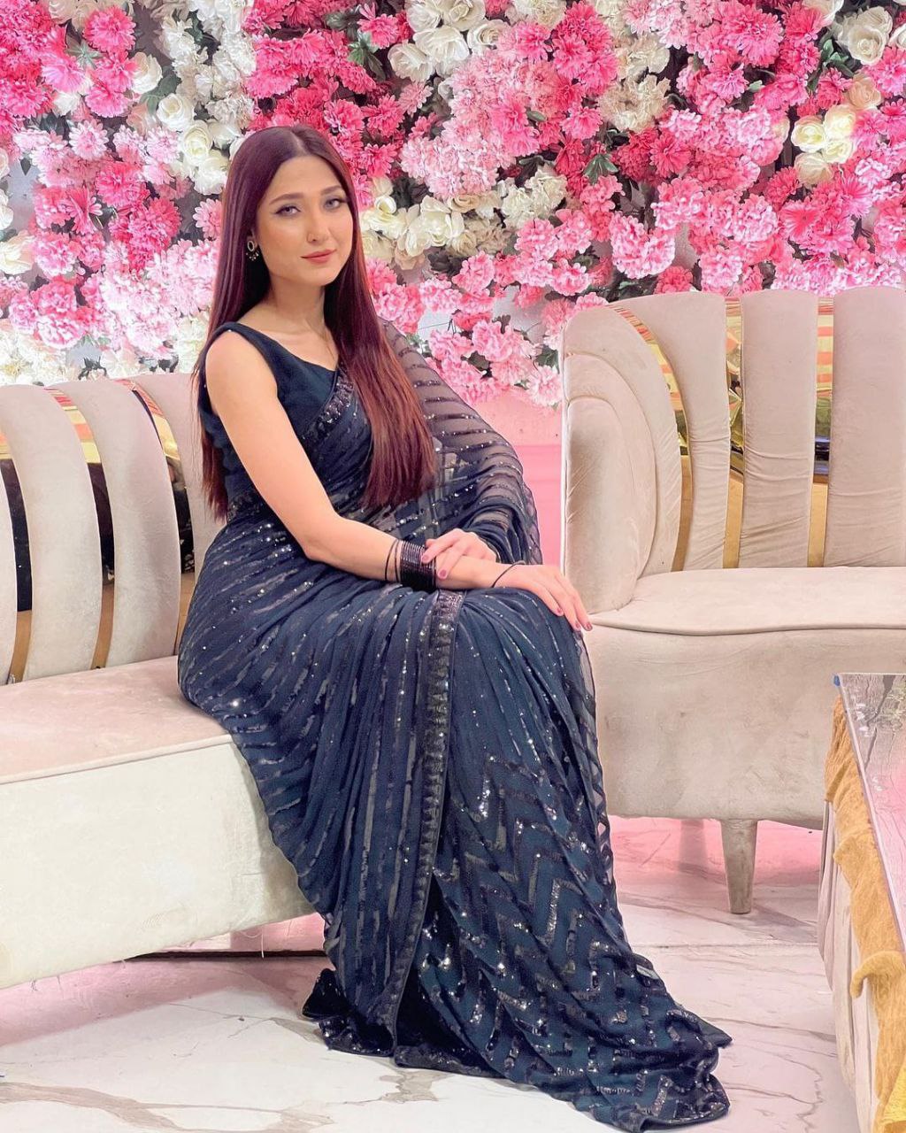 Looking New Black Designer Fancy Sequence Worked Saree With Silk Blouse