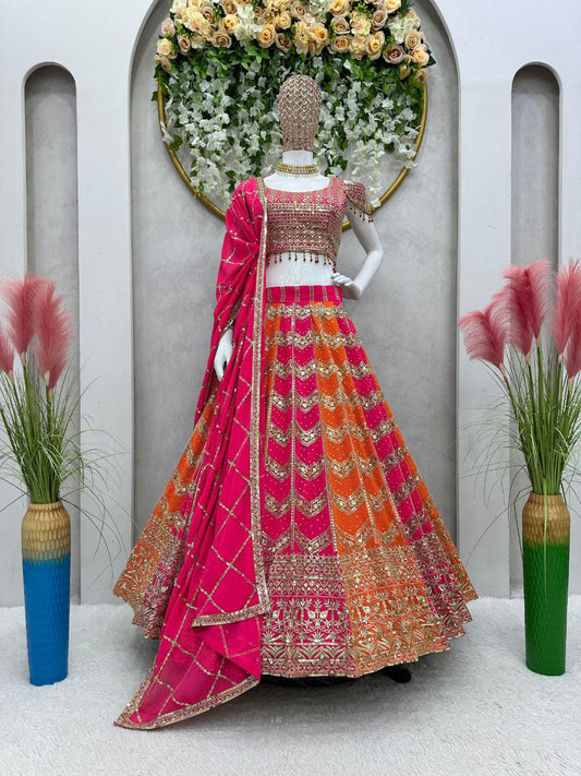Wedding Wear Heavy Embroidery And Sequence Worked Lehenga Choli With Cancan And Beautiful Duppata