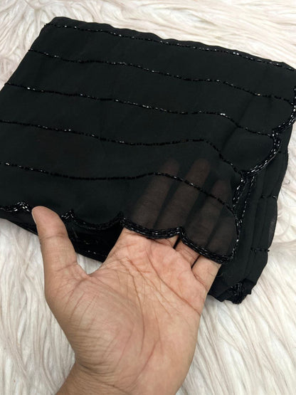 Glamorous Black Pearl Handwork Georgette Wedding Wear Saree