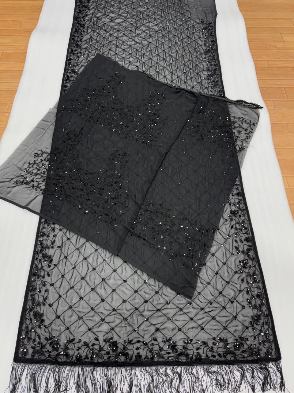 Party Wear Black Georgette Sequence Worked Saree With Designer Blouse