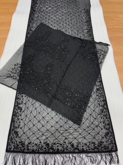 Party Wear Black Georgette Sequence Worked Saree With Designer Blouse