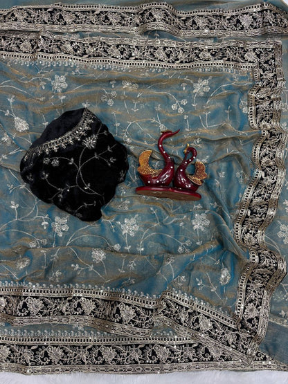Regal Glow Moss Silk Embroidered Designer Saree