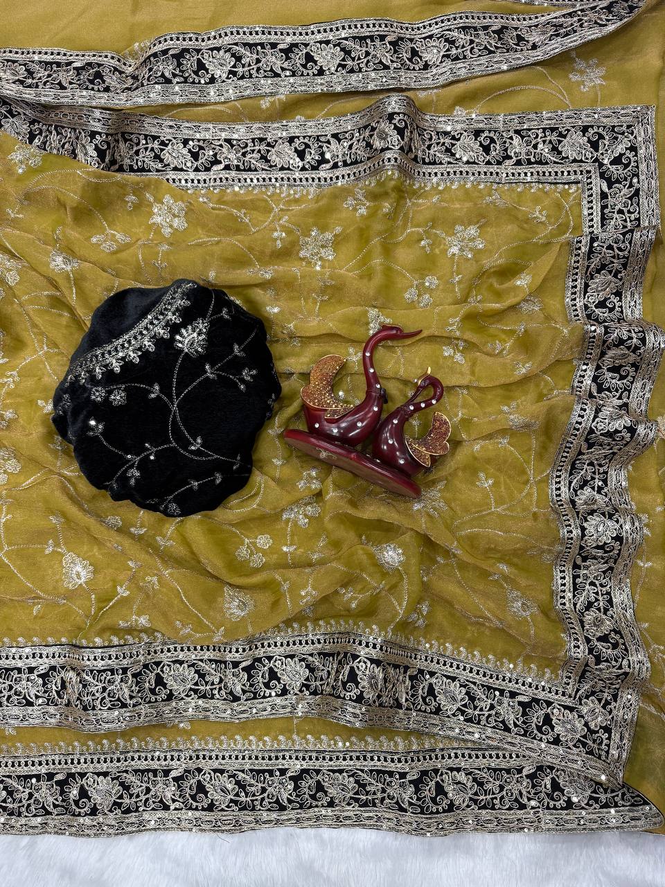 Regal Glow Moss Silk Embroidered Designer Saree