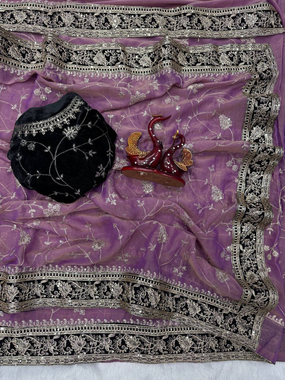 Regal Glow Moss Silk Embroidered Designer Saree