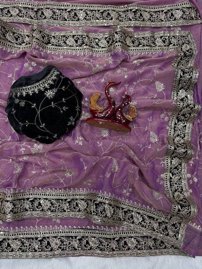 Regal Glow Moss Silk Embroidered Designer Saree