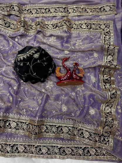 Regal Glow Moss Silk Embroidered Designer Saree